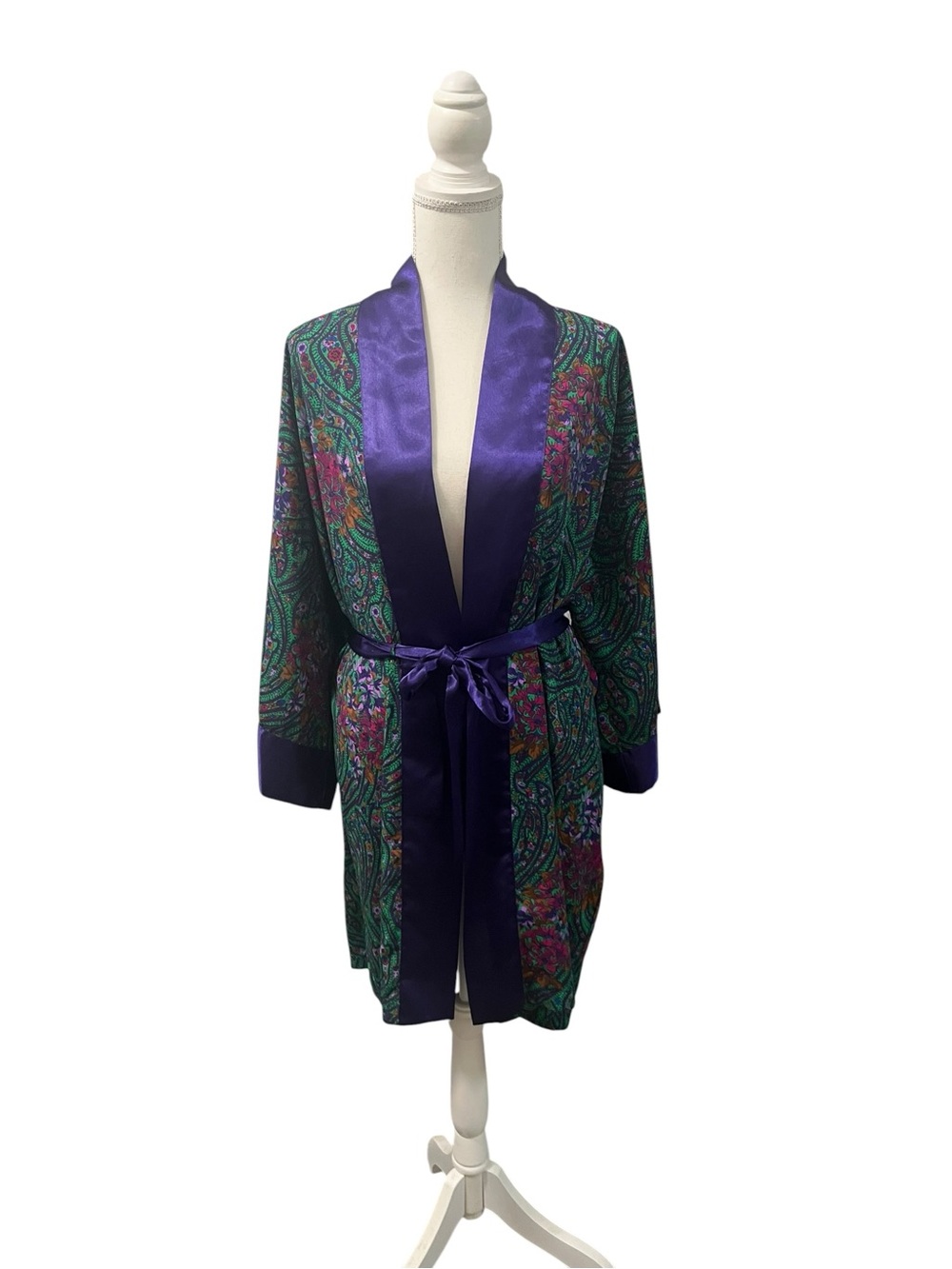 Victoria’s Secret Gold Label Paisley Kimono Wrap Robe Vintage OS Purple Trim